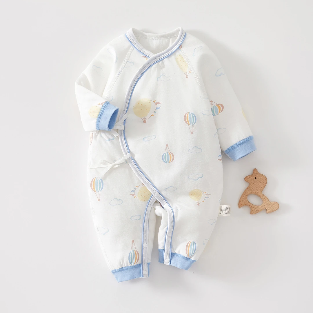 40克薄棉初生宝宝夹棉连体衣春秋冬满月新生婴儿衣服保暖棉衣棉服