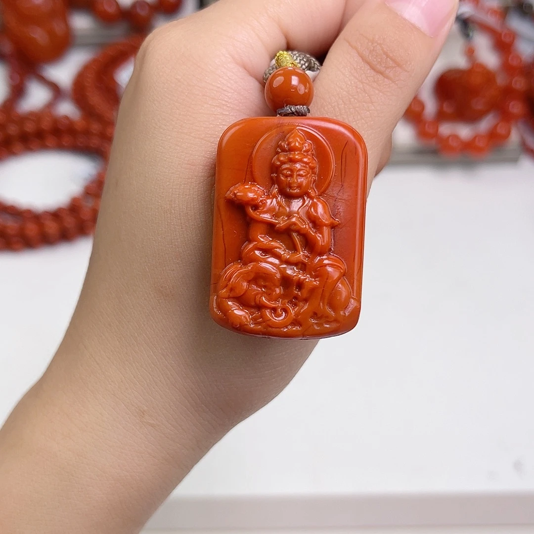 S***s南红玛瑙未镶嵌手链瓦西柿子红普贤吊坠