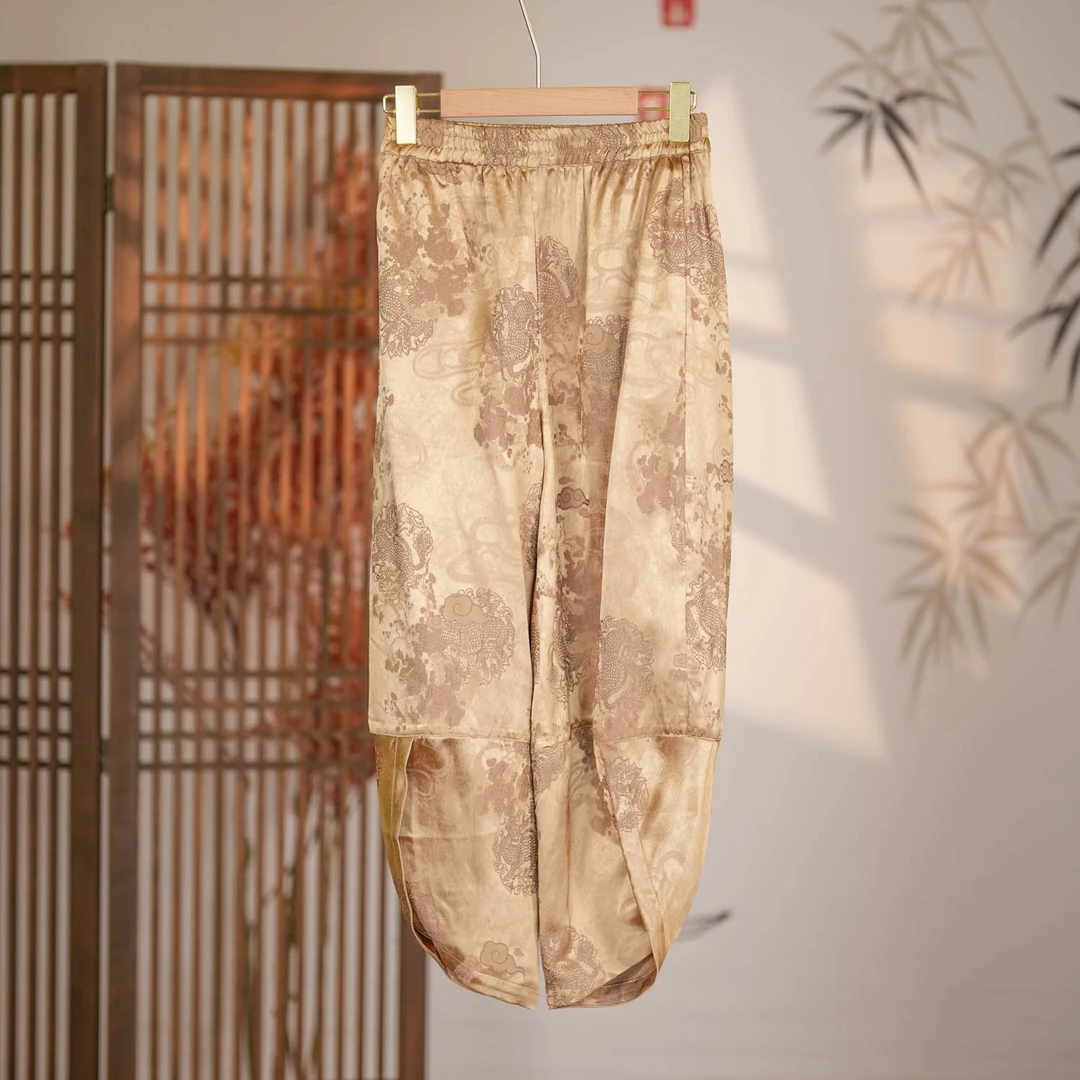 【松间照】YS1173复古提花松紧腰小脚裤 裤子