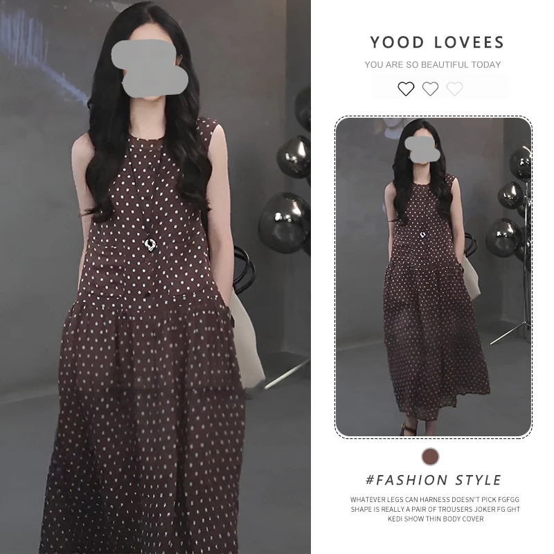 法式高级感波点连衣裙女2025夏季流行单品新款中长裙简单大方裙子