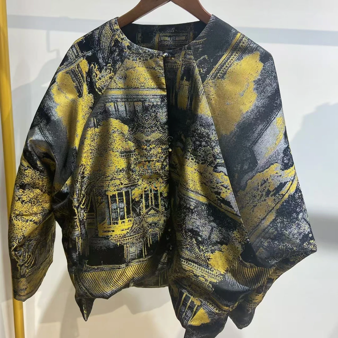 【汉宫秋月】Q8124103-12桑蚕丝宋锦鸭绒双面穿棉服上