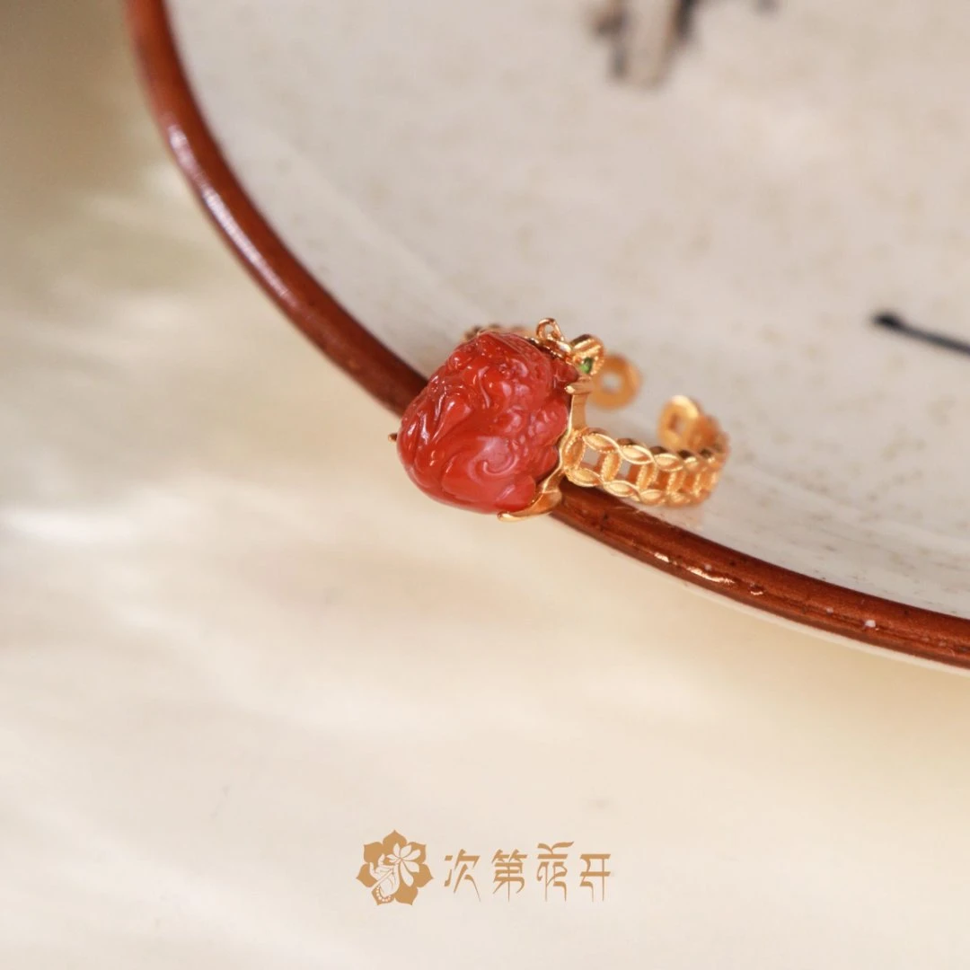 【次第花开】南红玛瑙貔貅戒指 O017