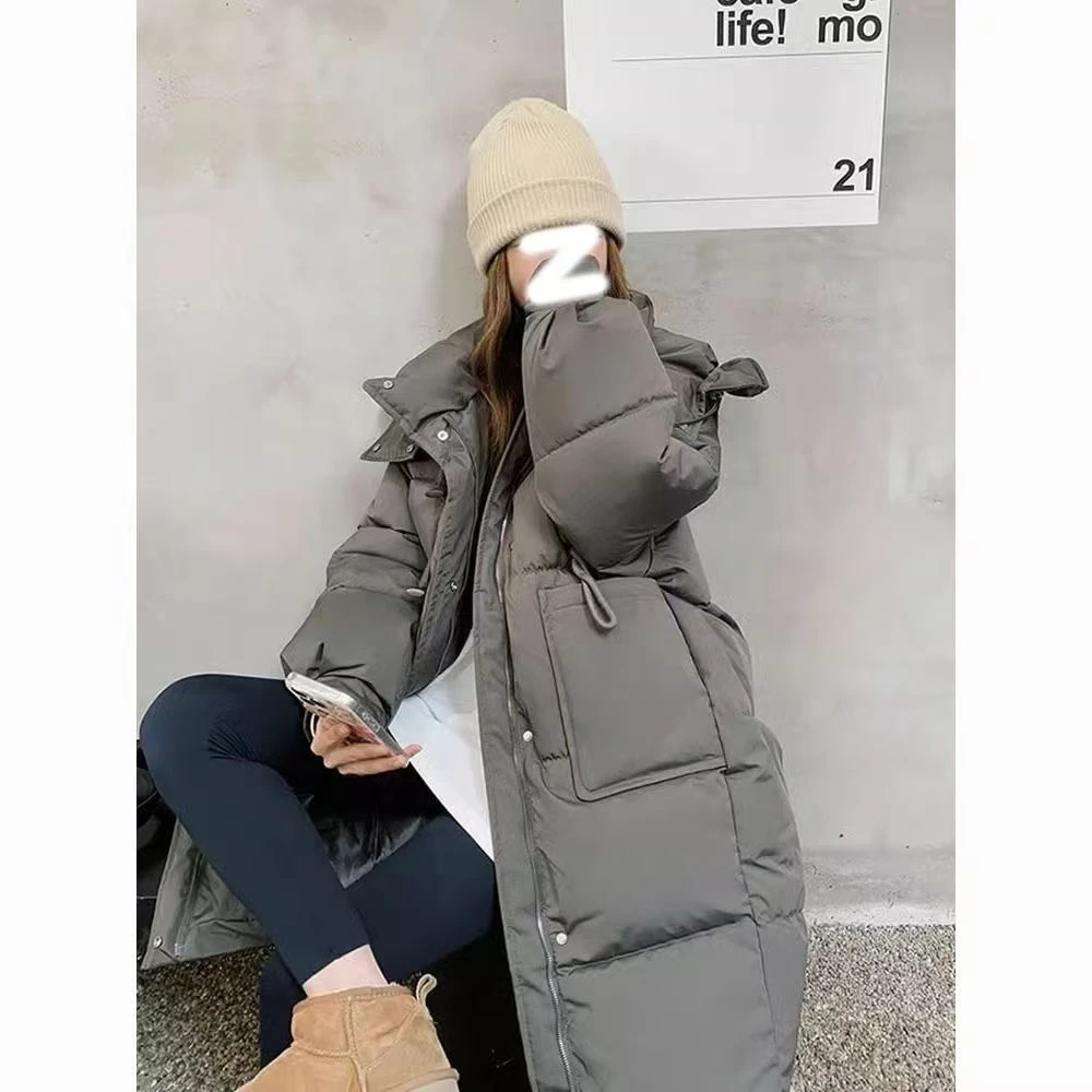 保暖棉服牛角扣宽松棉衣百搭宽松秋冬耐磨连帽长款过膝冬季加厚