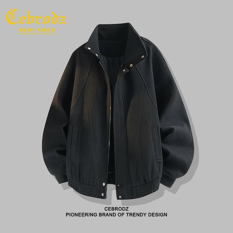 法国Cebrodz美式复古立领夹克男高级感痞帅高街秋冬宽松外套潮牌
