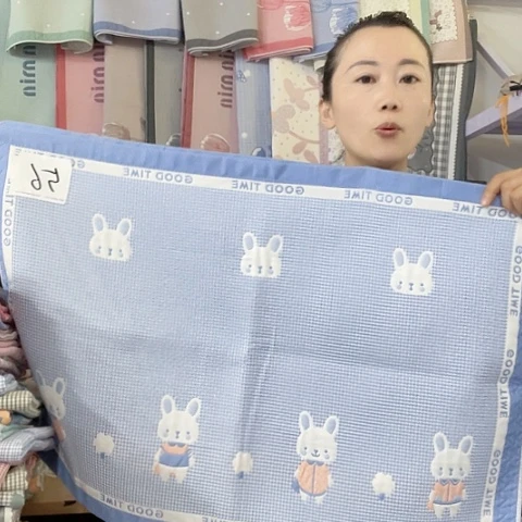 棉纱布蓝色小兔子纯棉
