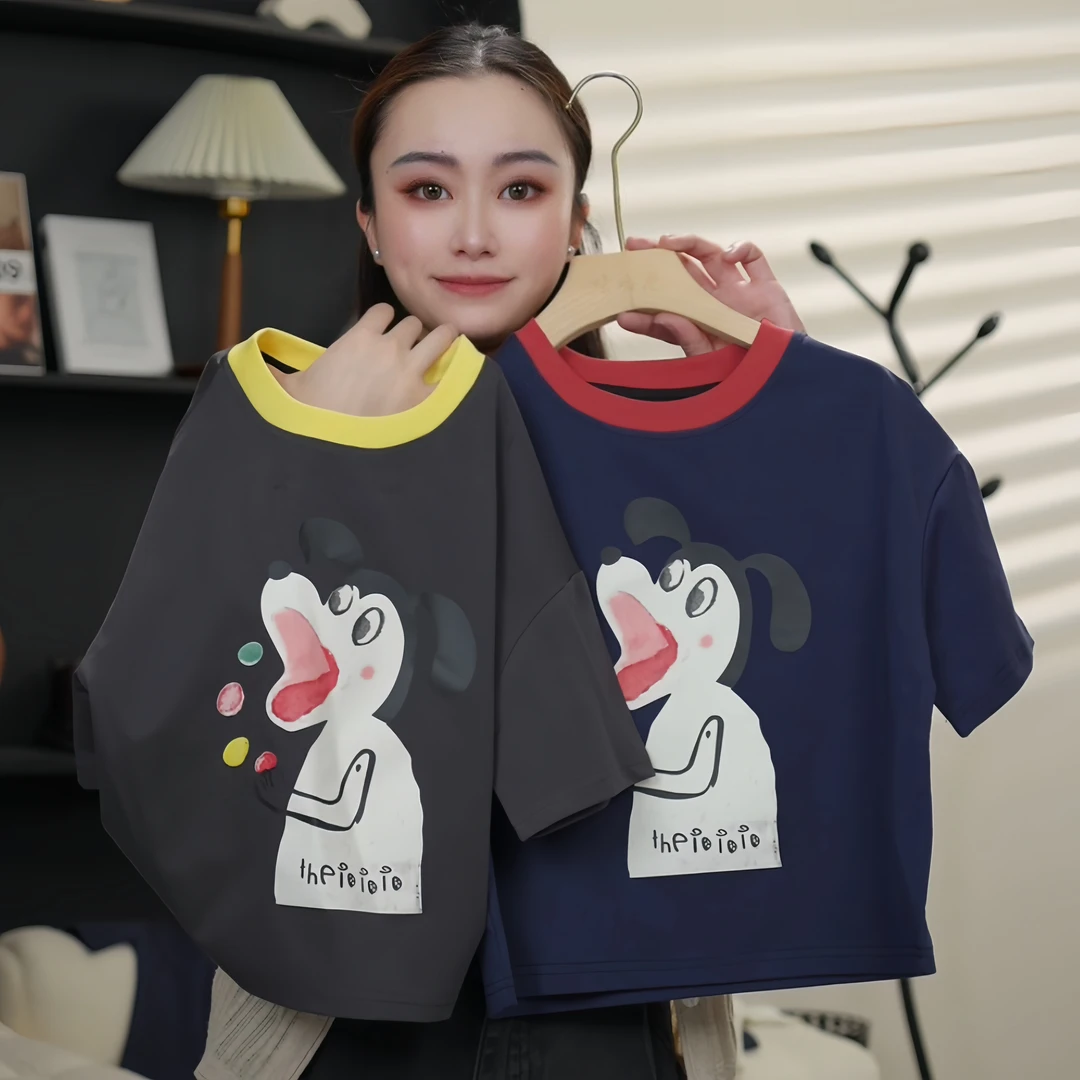 现货【鸭梨童品】冰感撞色糖果印花T恤儿童短袖休闲韩版-yl0188