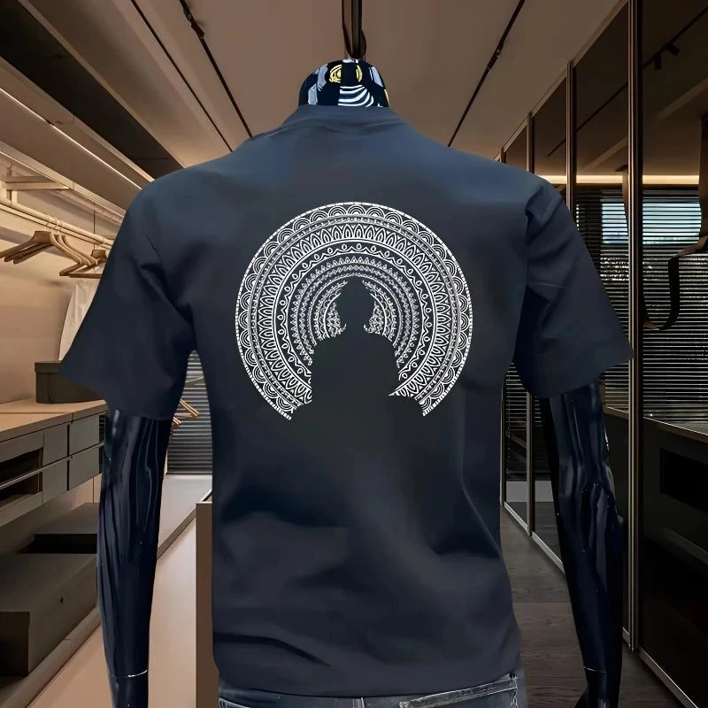 男生夏季新款纯棉T恤潮流印花圆领上衣夏季男装短袖修身打底衫潮