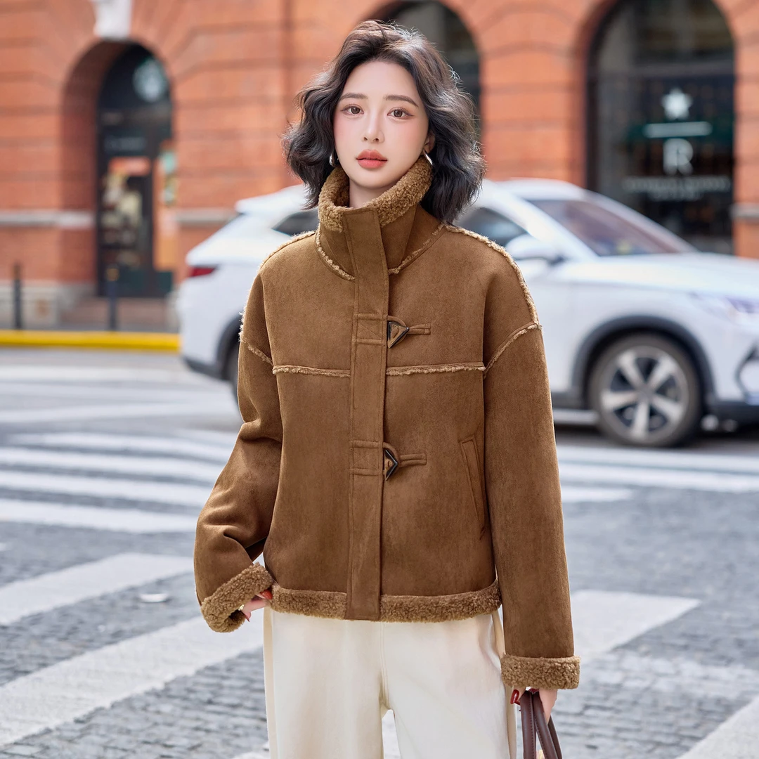 羊羔毛皮毛一体外套女2025秋冬新款加厚时尚小个子仿鹿皮夹克上衣