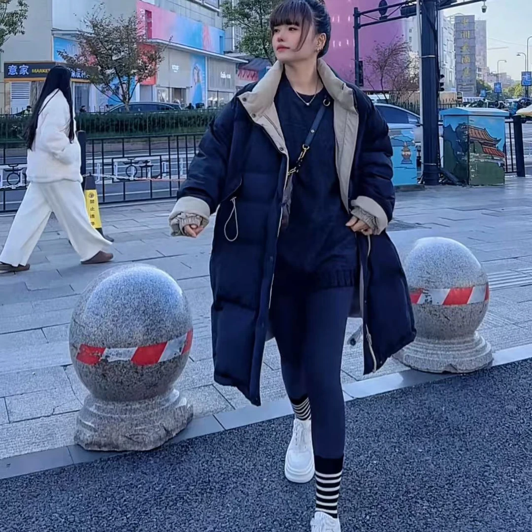 【郁儿严选】冬款TY  897999韩版时尚百搭抽绳立领宽松中长款羽绒服