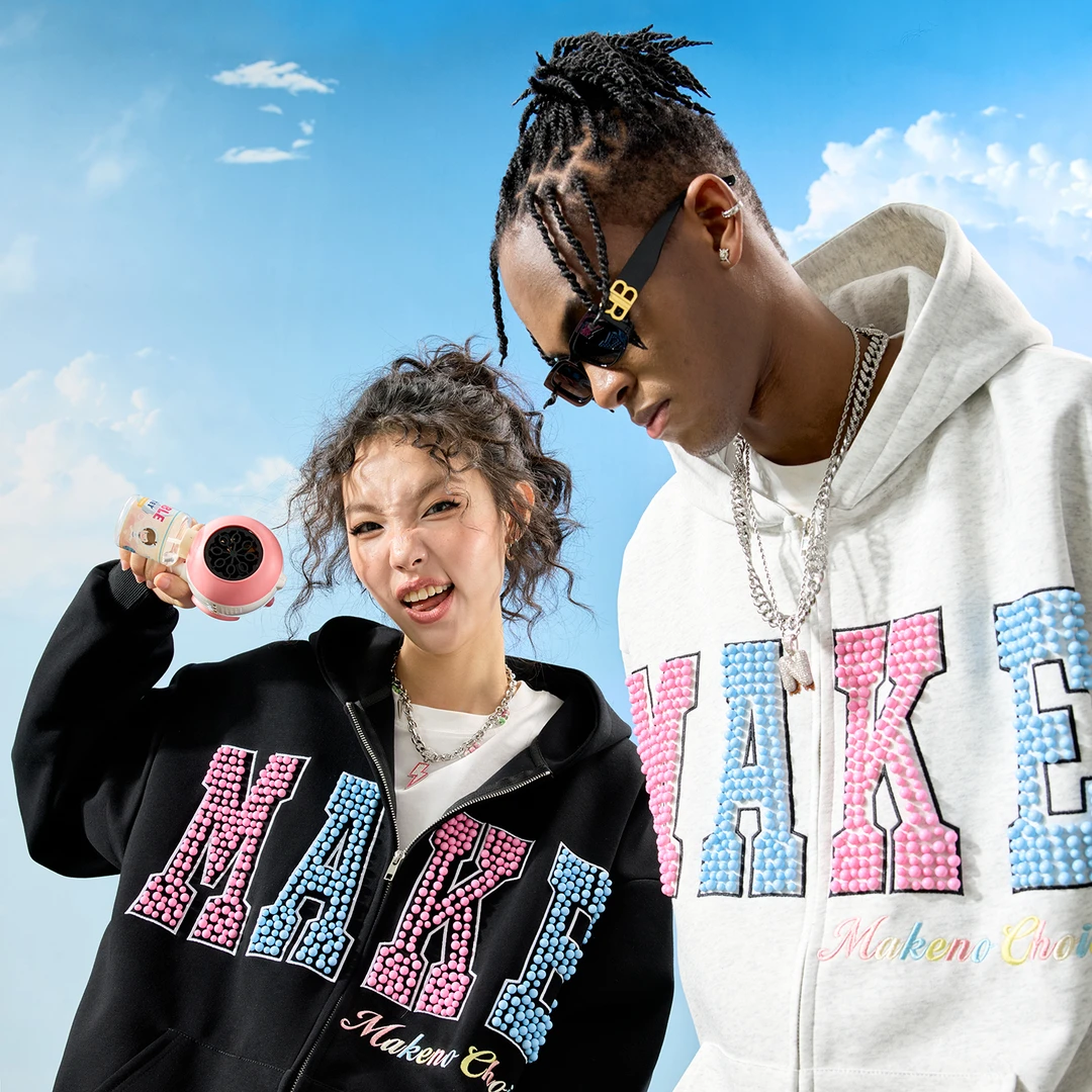 Nuthink美式潮牌珍珠字母刺绣连帽卫衣开衫外套男女2025秋季新款