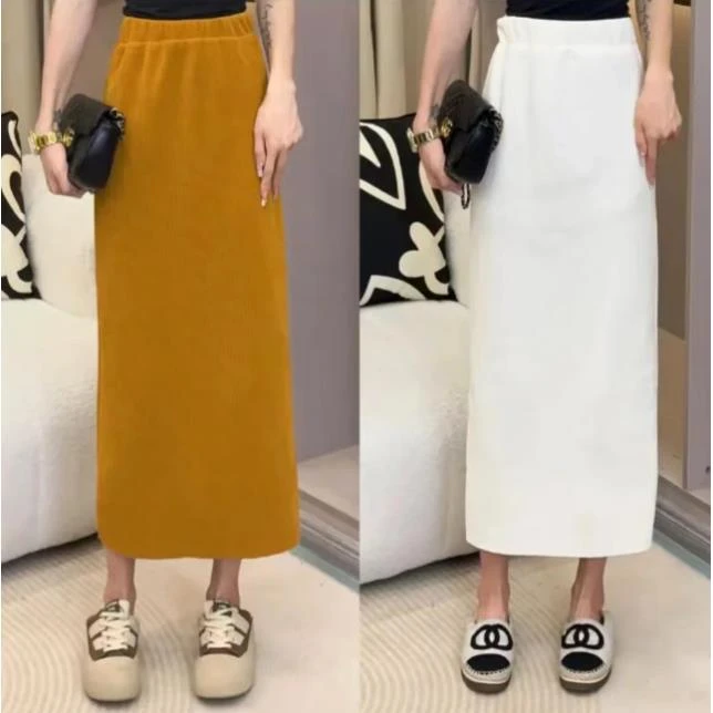 秋冬新款小众复古松紧腰显瘦纯色半身裙