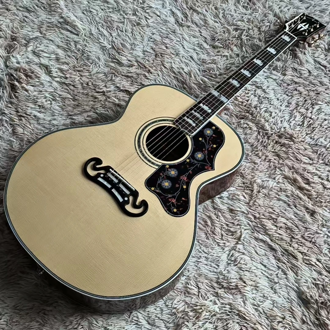 42寸云杉桃花心木专业演奏级手工全单民谣木吉他加振电箱全套配件