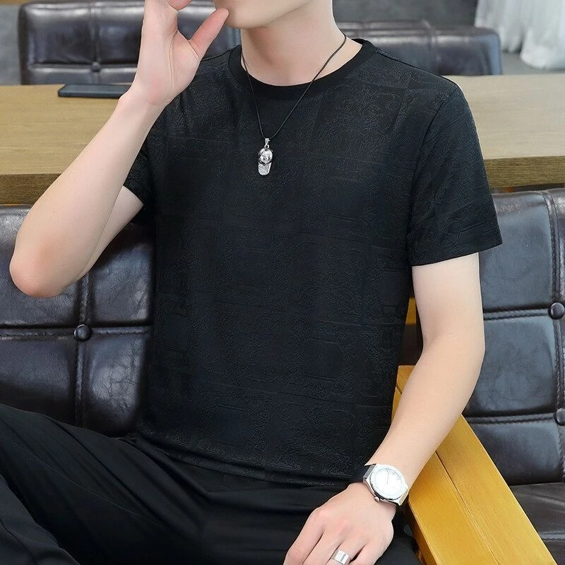 高档男士冰丝短袖t恤夏季速干圆领半袖上衣修身百搭透气冰爽体恤