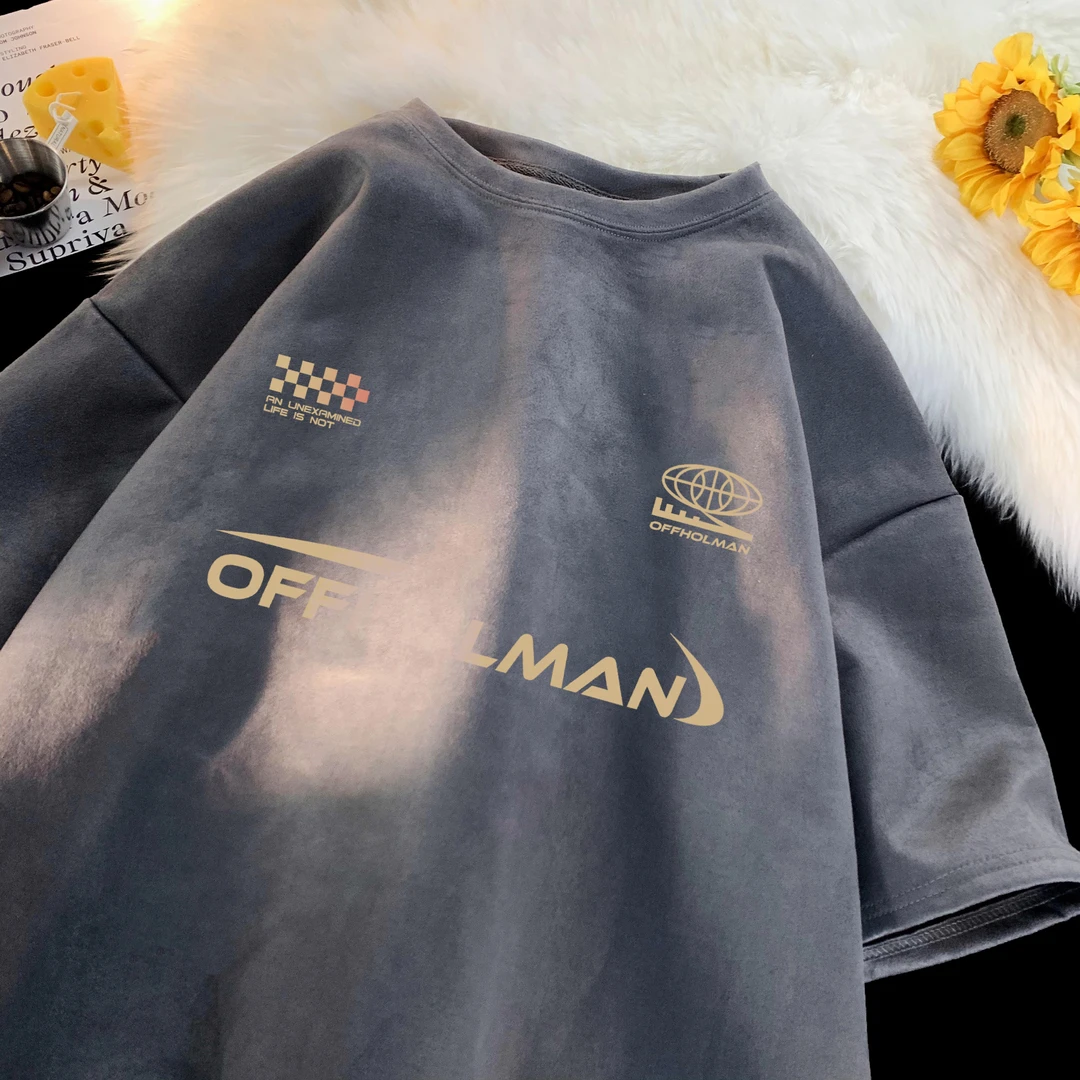 美式短袖T恤大码半袖复古休闲男夏季ins百搭小众潮流高街重磅圆领