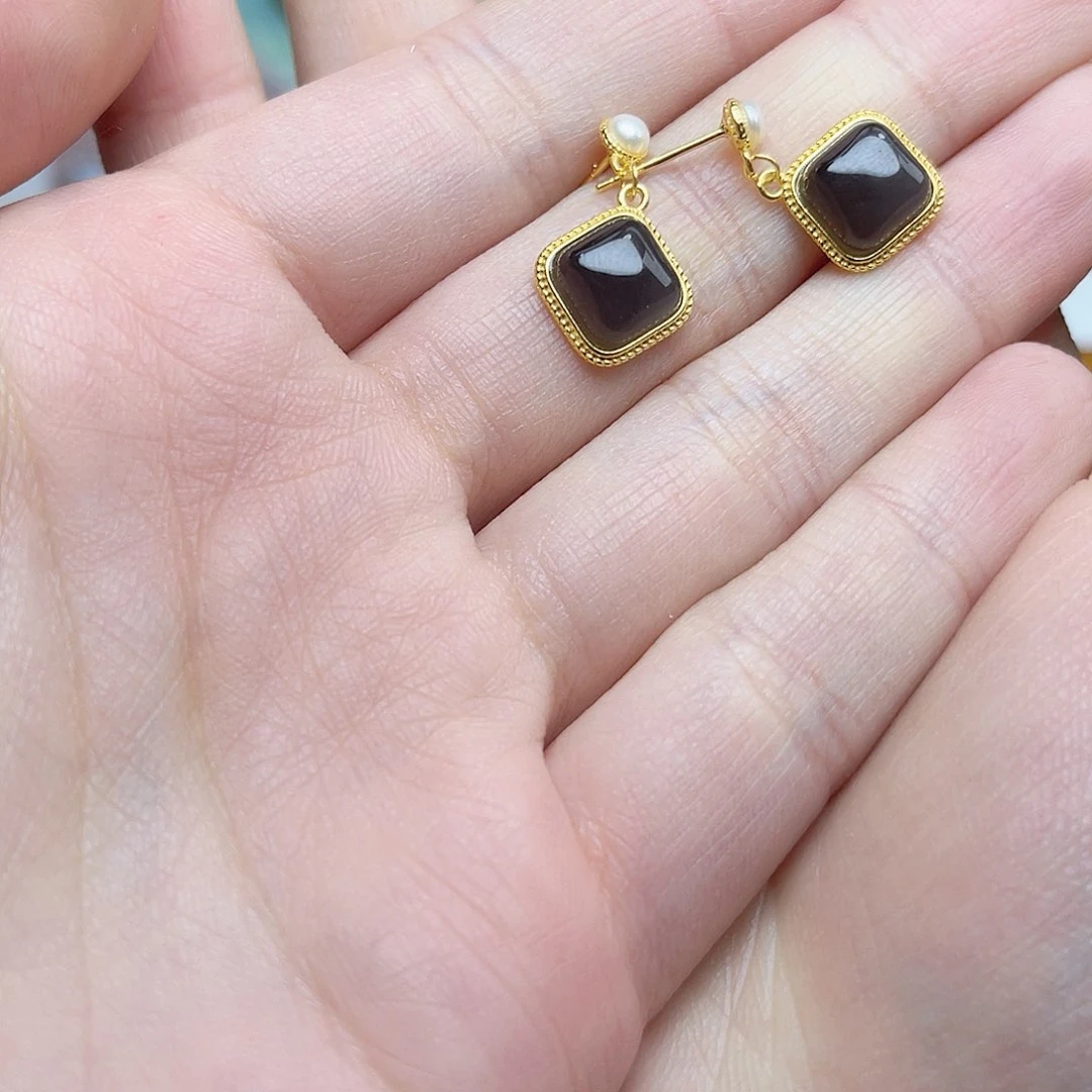 和田玉银S925镶嵌耳钉06