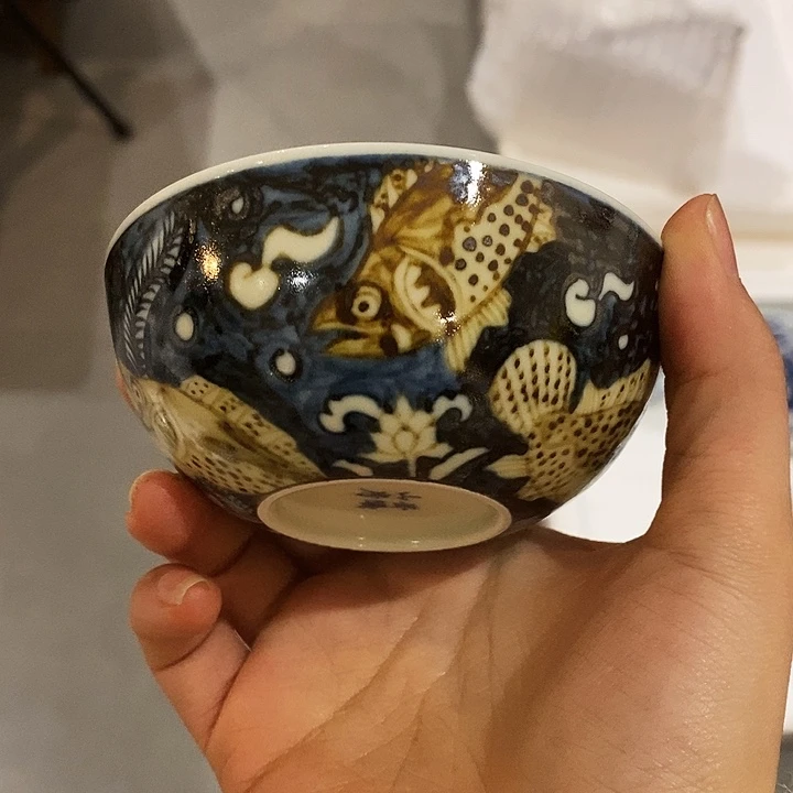 陶摆件青花釉里金普洱杯