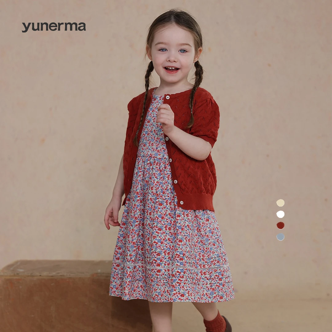 女童夏季新款针织镂空短袖允儿妈洋气针织衫儿童纯棉开衫空调衫潮