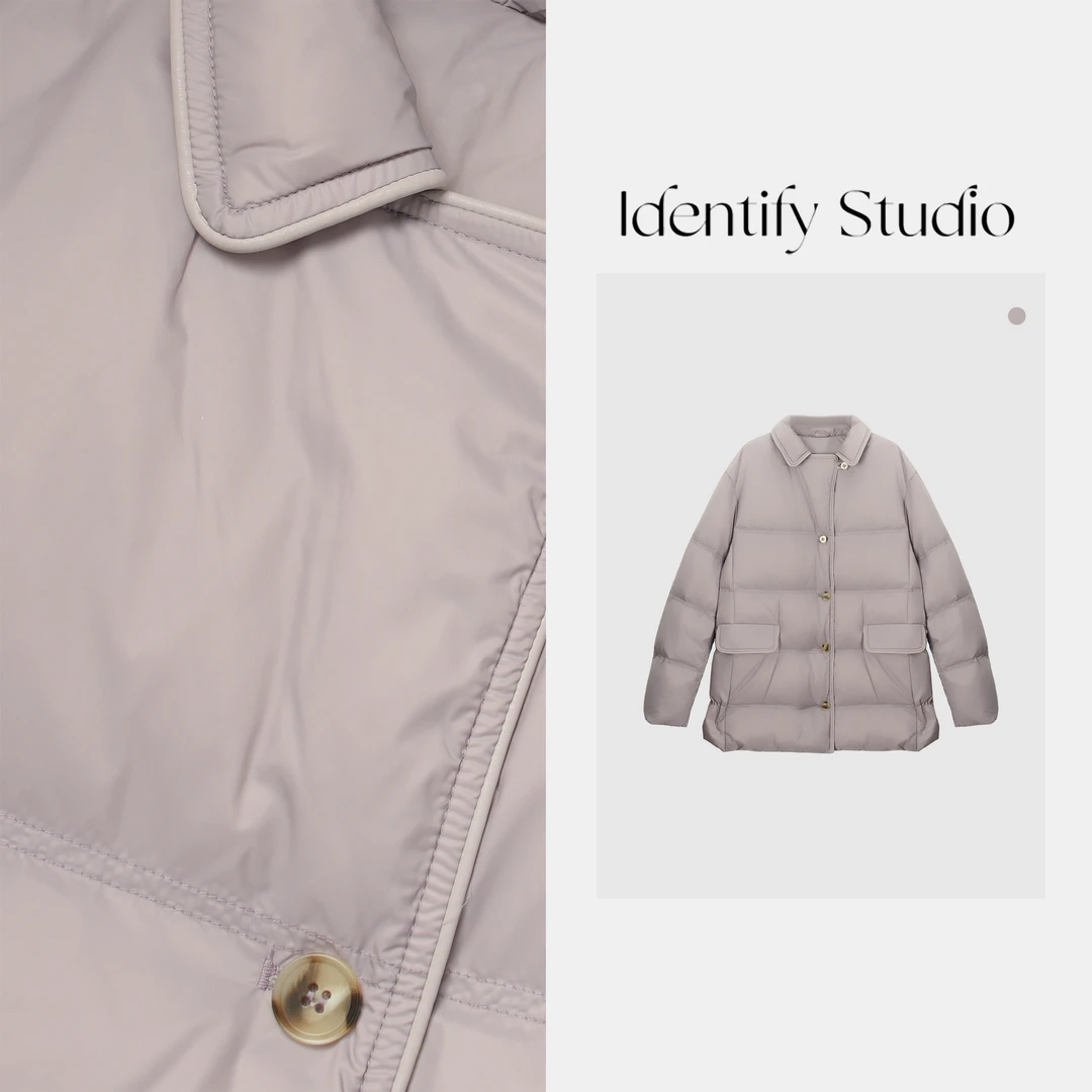 IDENTIFY冬季时尚新款休闲翻领单排扣腰带收腰设计款羽绒服25AW