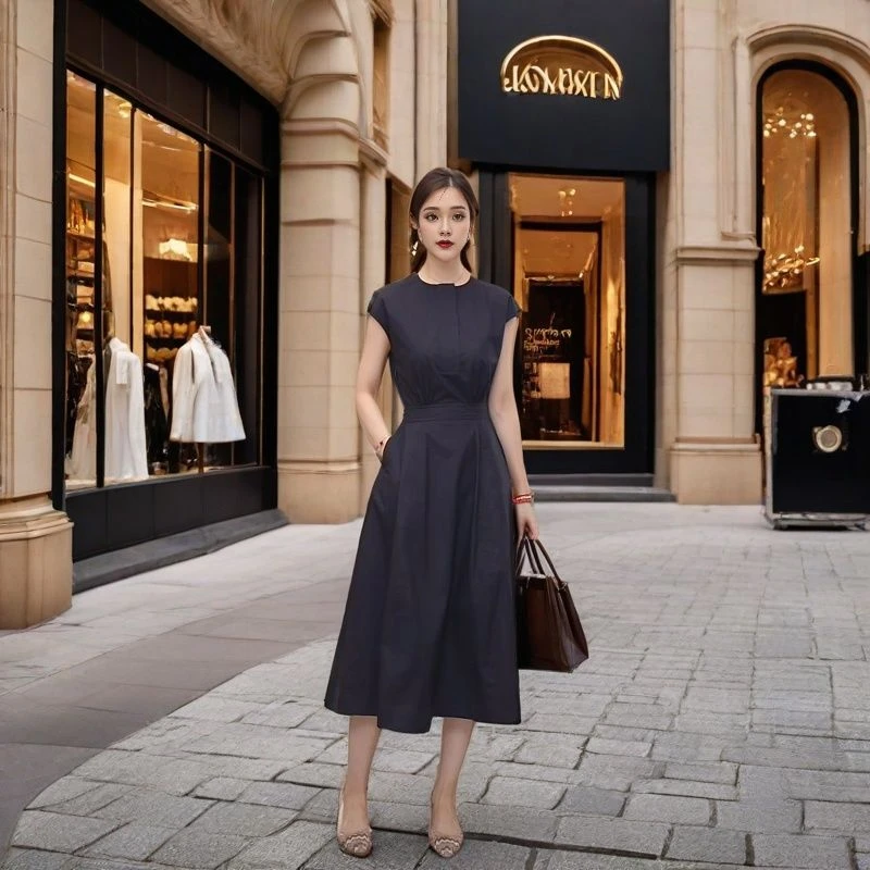 显瘦气质精梳棉质裙女装长裙收腰山本风裙子夏季法式连衣裙A型裙