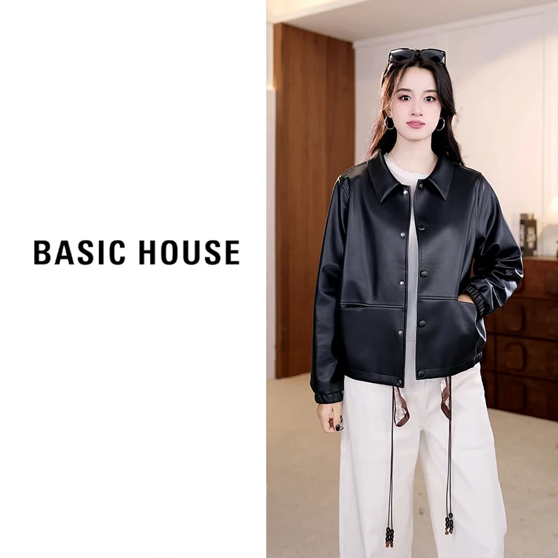 Basic House/百家好新款皮衣外套皮风衣女B1295B5H012（衣长60）