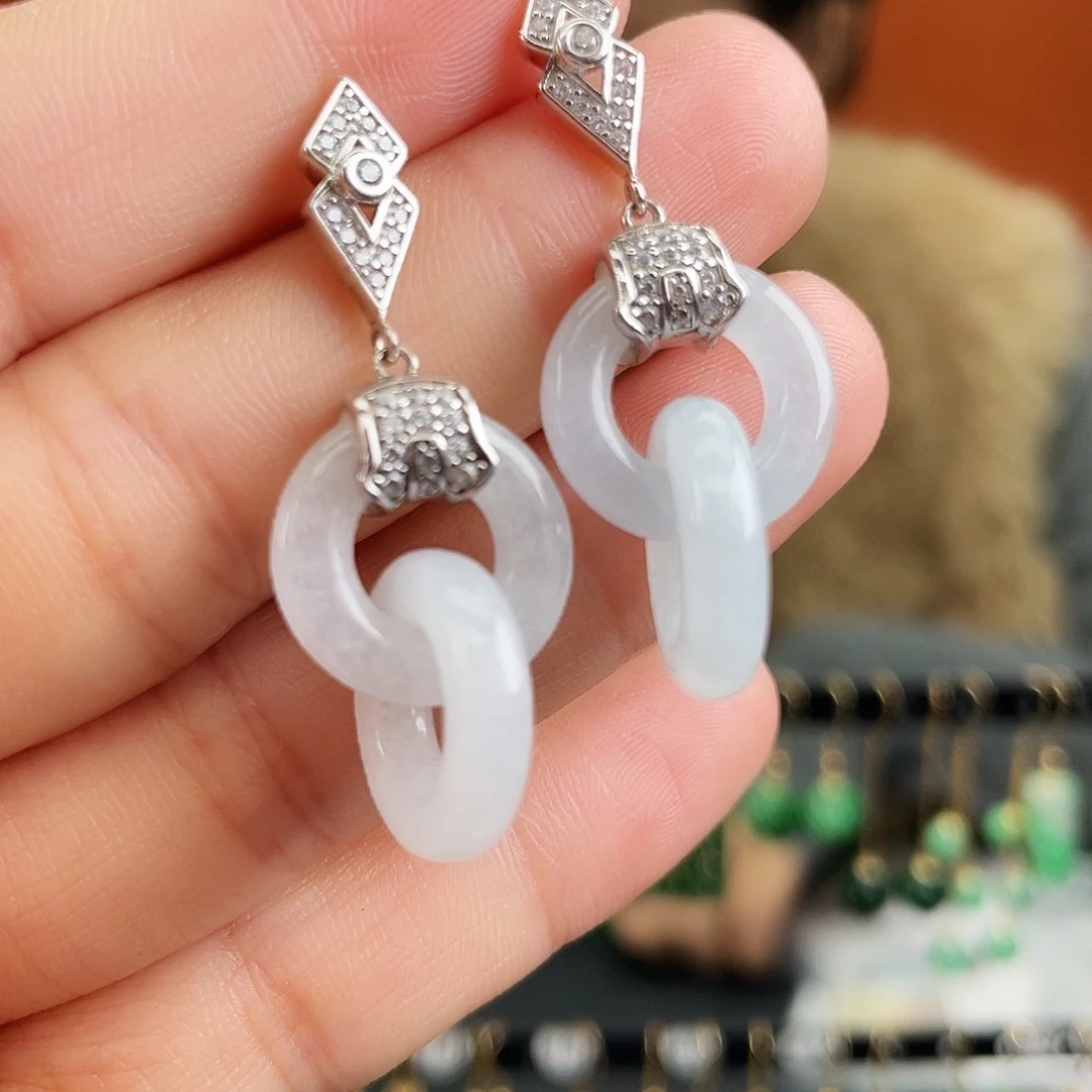 翡翠银S925镶嵌耳饰