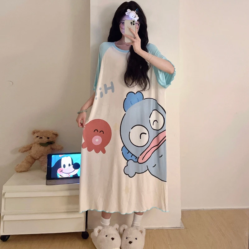 莫代尔睡衣裙子丑鱼冰丝女童家居服丑鱼大童睡裙初中生小女孩夏天