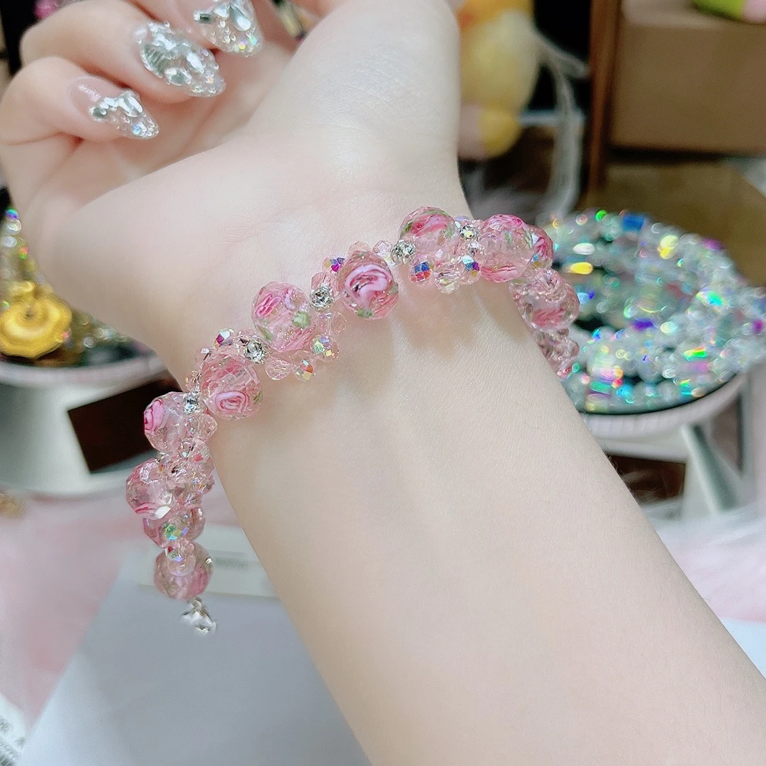 非金属珐琅手链 808手绘玫瑰编织手链