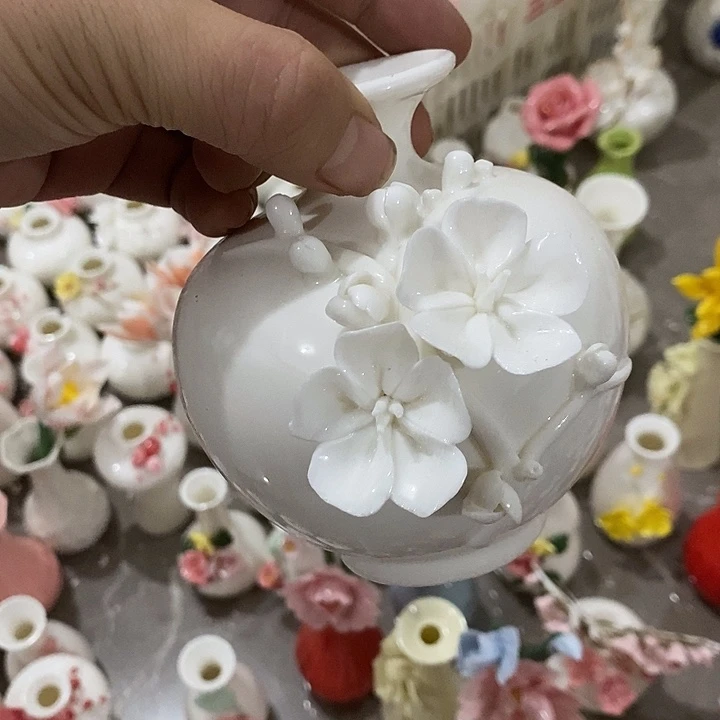 瓷片纯手工陶瓷花摆件瑕