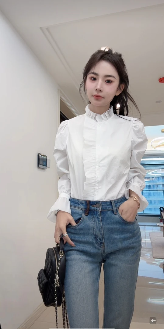 《木里》蓉蓉家2025开春季新款法式名媛宫廷风白色衬衫木耳荷叶衬衫