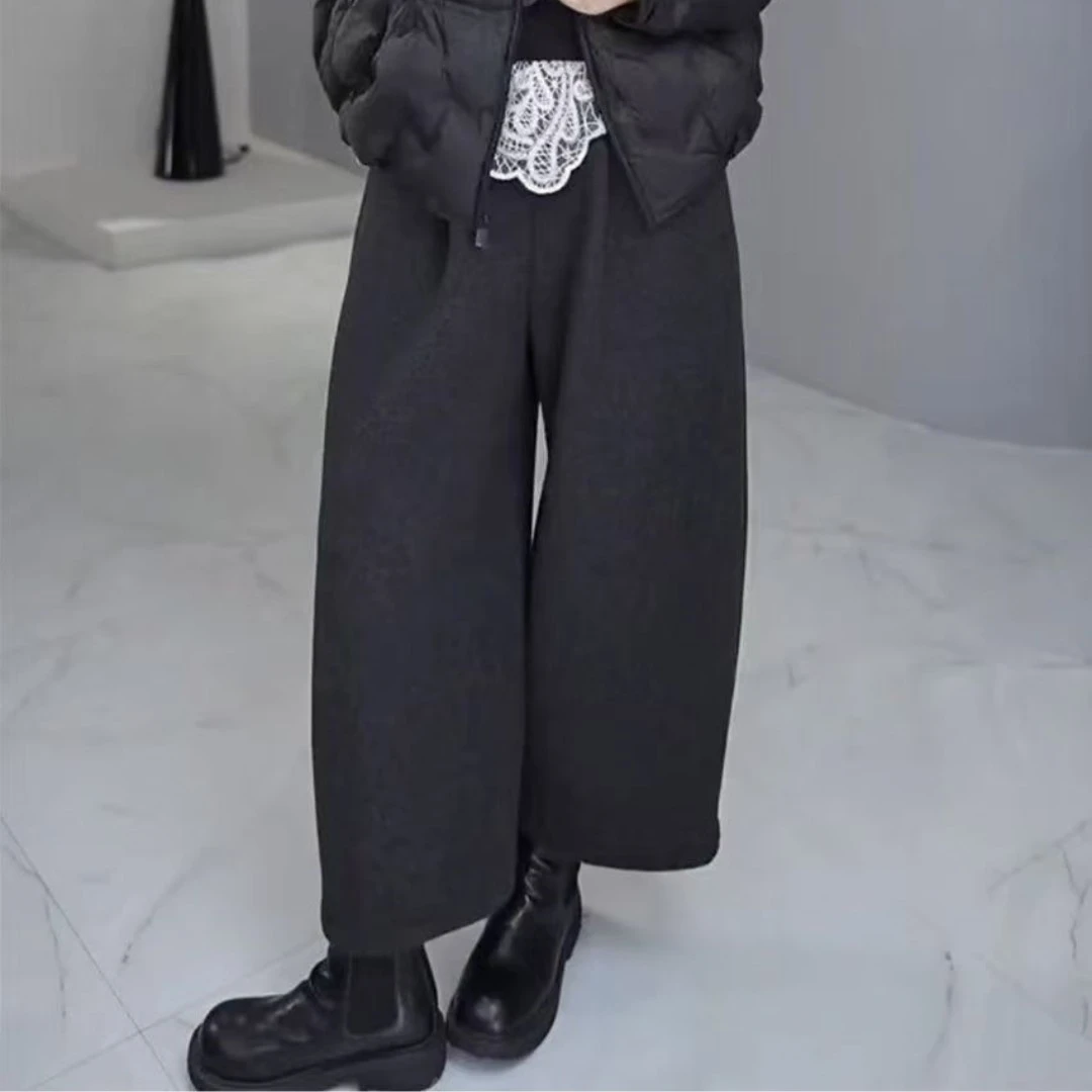 2024冬季松紧腰设计休闲纯色加绒九分裤