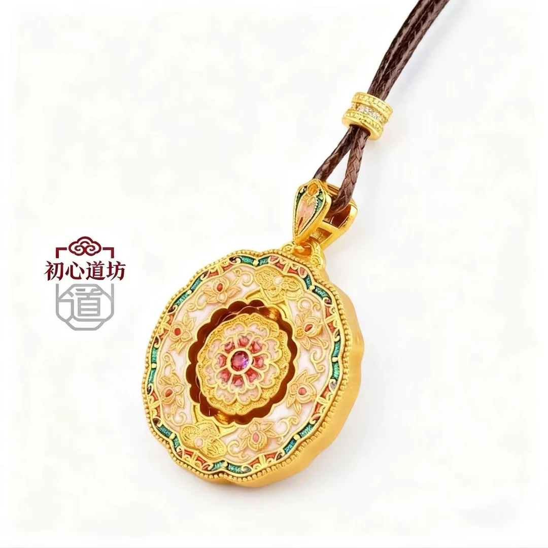 铜合金贝壳项链 项链 古法新中式旋转八宝罗盘项链 精致
