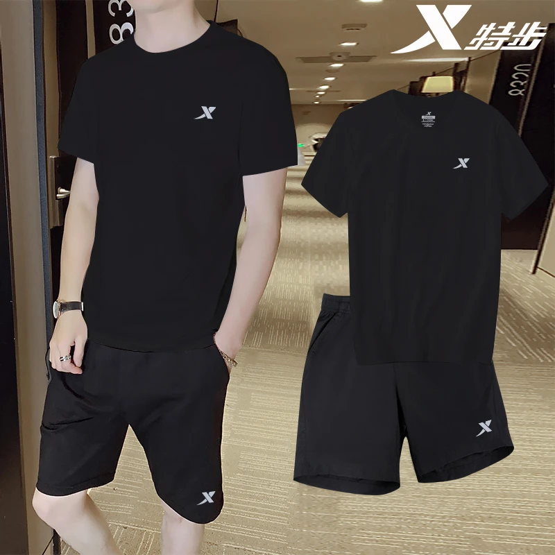 特步运动套装男夏季两件套短袖短裤2025新款速干运动休闲跑步服装