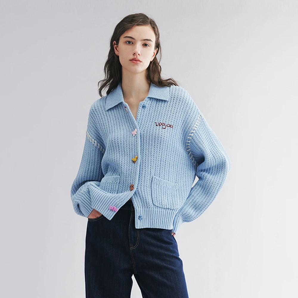 UOOYAA/乌丫2025秋季新款趣味纽扣复古毛开衫 4215