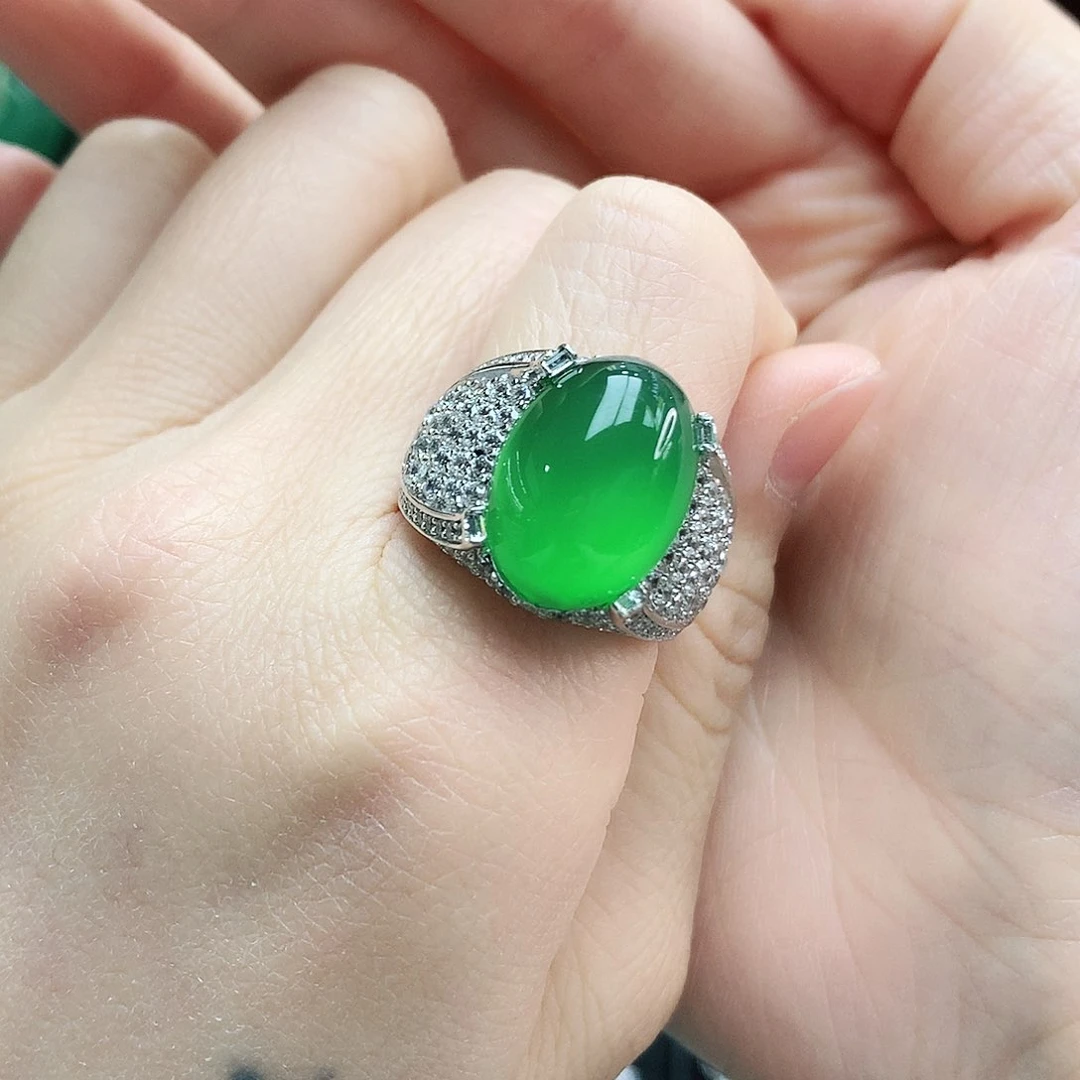 玛瑙/玉髓戒指银S925镶嵌