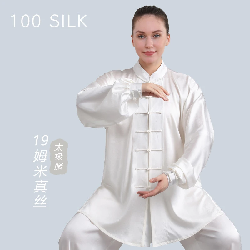 19真丝太极女款重磅服饰100%桑蚕丝晨练比赛武术大码女装太极服