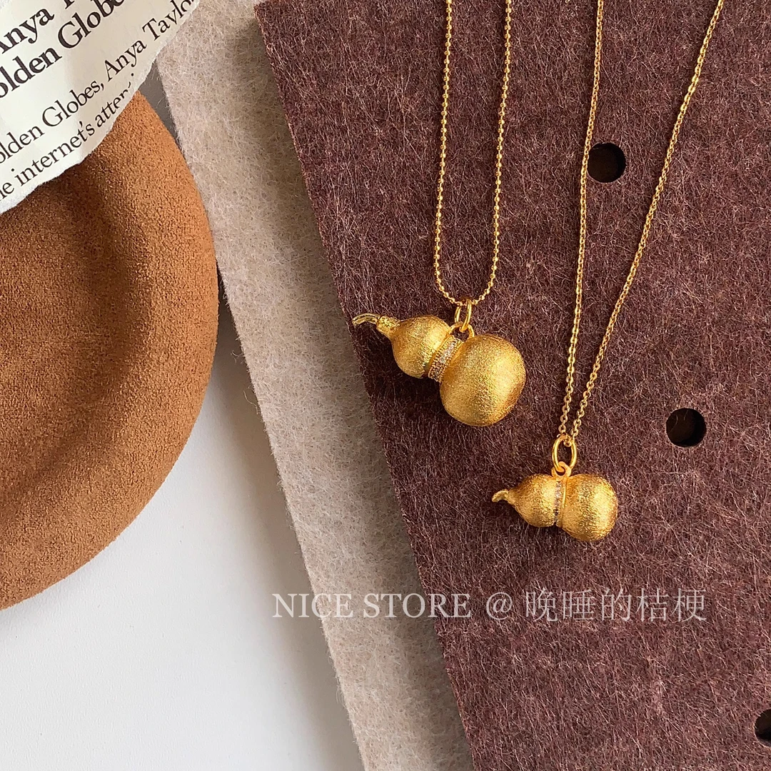 合金项链 晚睡的桔梗「小葫芦」新中式拉丝锆石葫芦项链长款吊坠女
