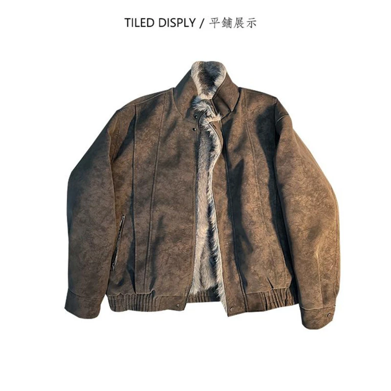 美式皮外套立领加绒男2025冬季复古保暖夹克衫宽松休闲加
