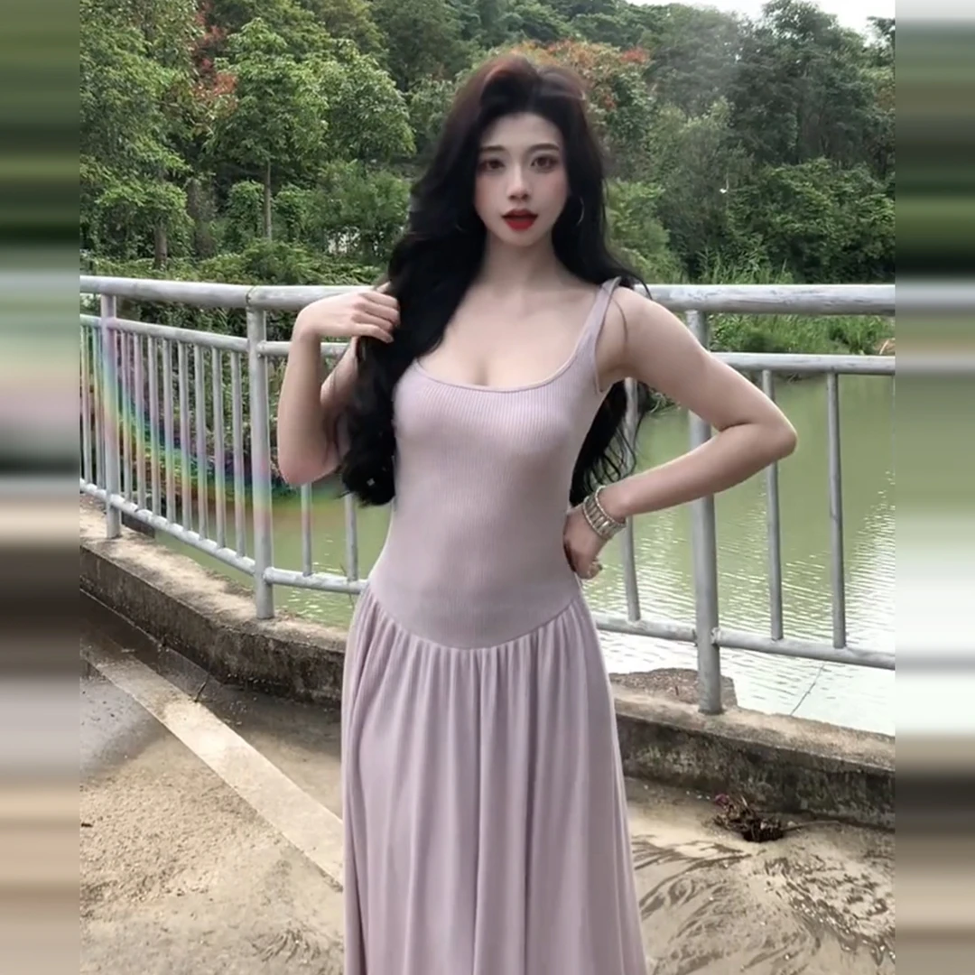 【现货+运补】粉色吊带连衣裙名媛风绝美巨好看的掐腰长裙4713