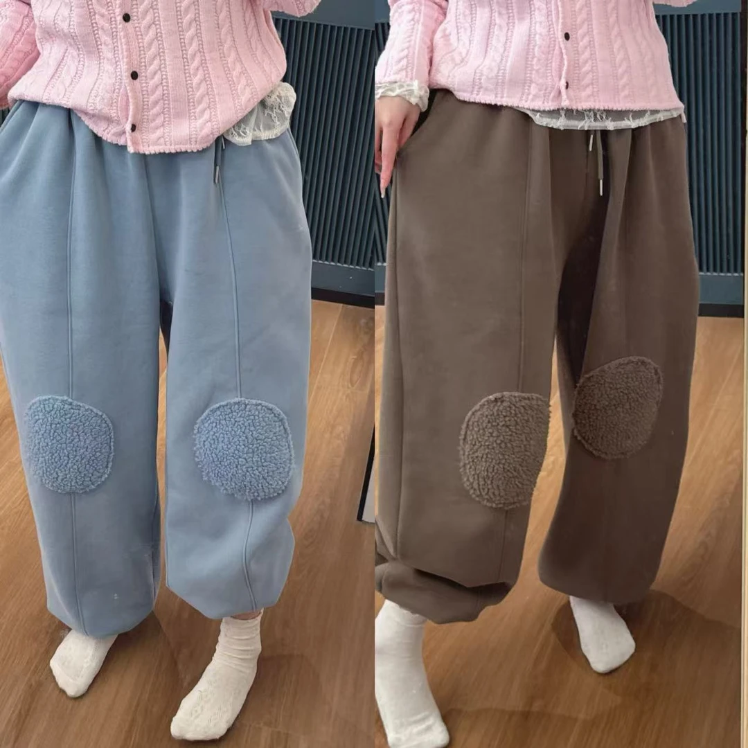 xxxwxz王希之 两色补丁加绒休闲裤设计感束脚裤卫裤#13001