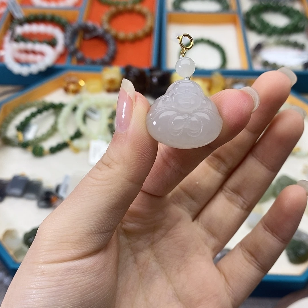 和田玉未镶嵌颈饰w38冰烟紫抱抱佛公