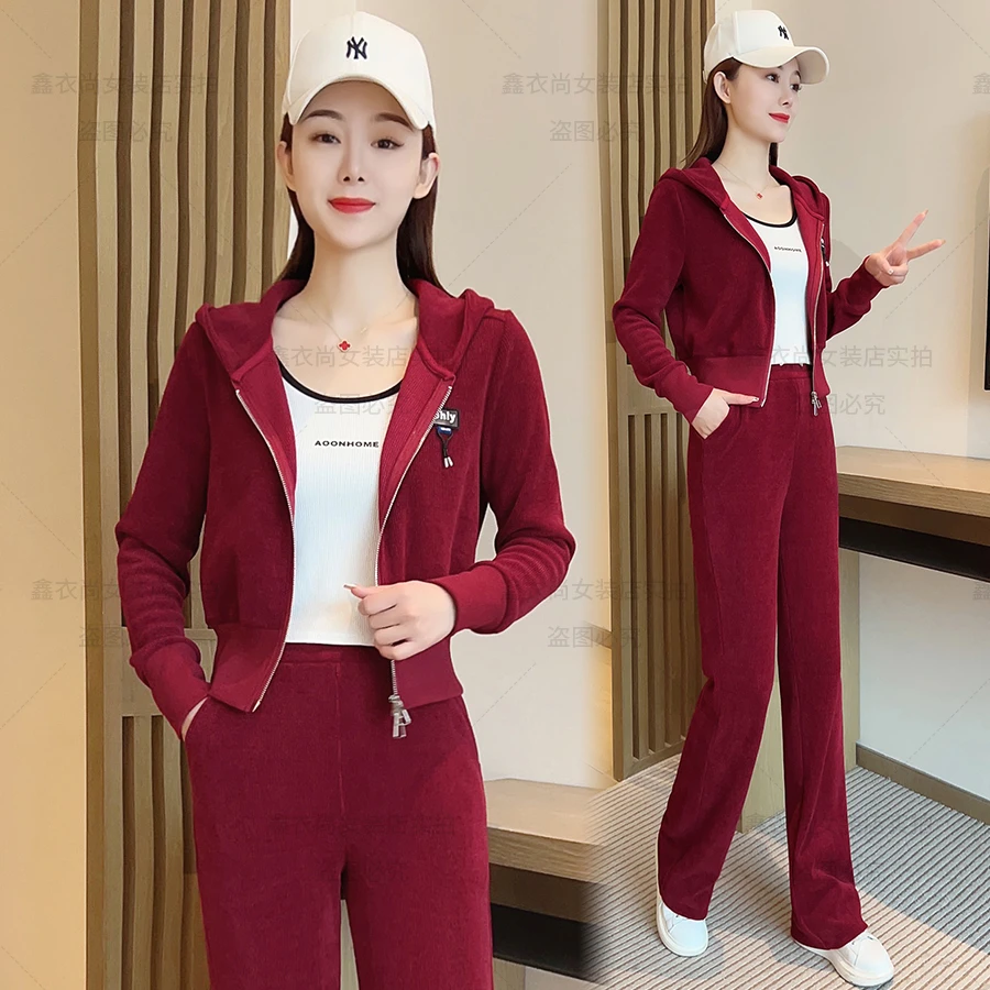 时尚休闲套装女春秋季2025新款开衫连帽卫衣外套百搭运动服两件套