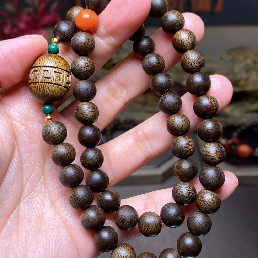 沉香手串越南芽庄古董紫棋楠0.8➕红土沉香木雕设计