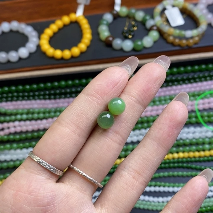 和田玉未镶嵌耳饰碧玉粉青耳钉一对