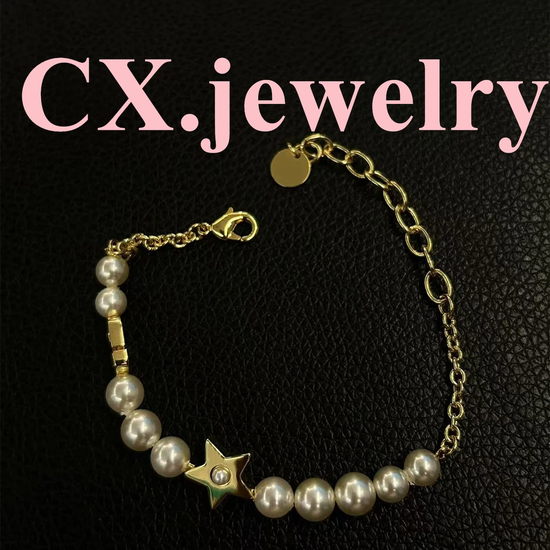 铜合金仿珍珠手链 金色cd星星手链 3018