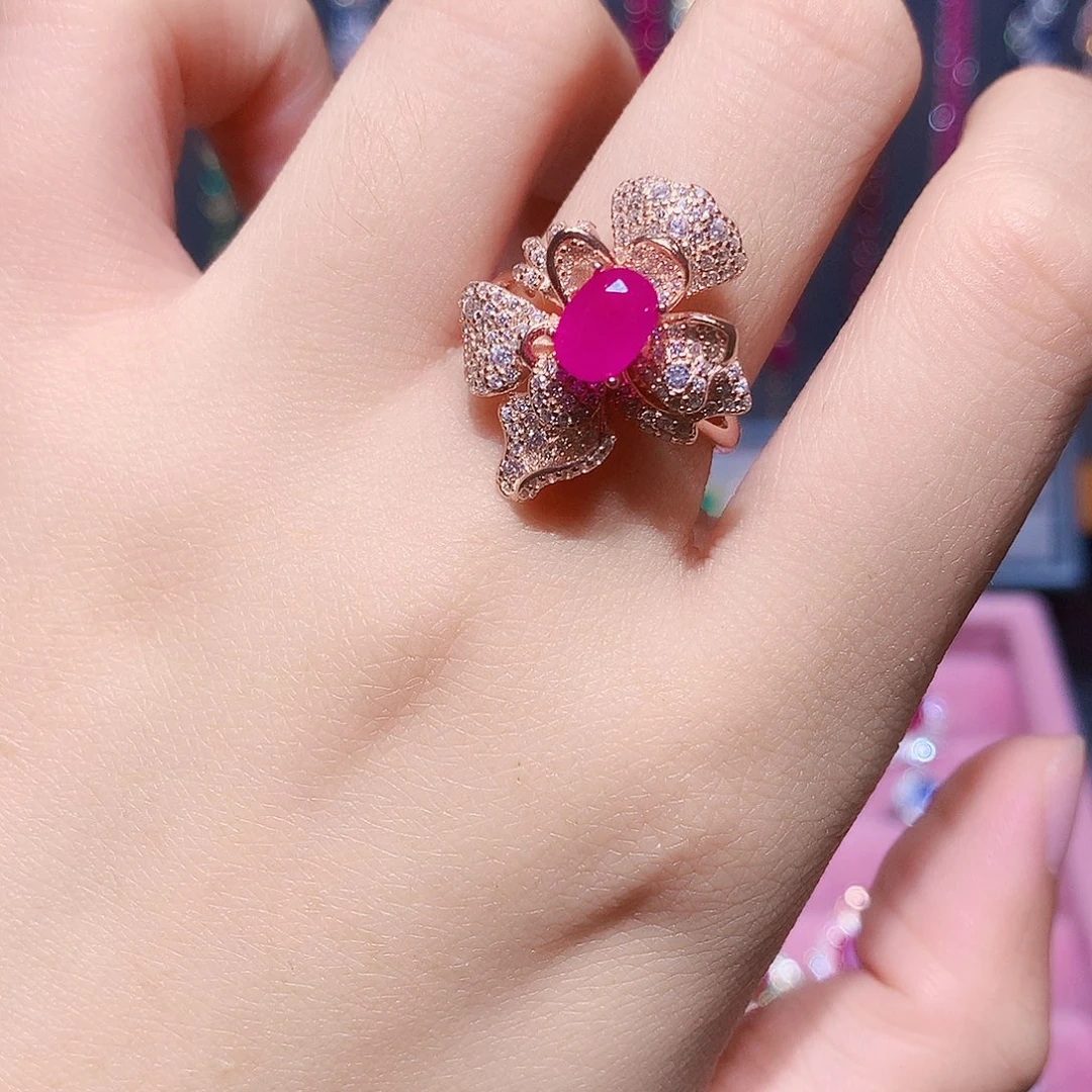 戒指红宝石银S925镶嵌