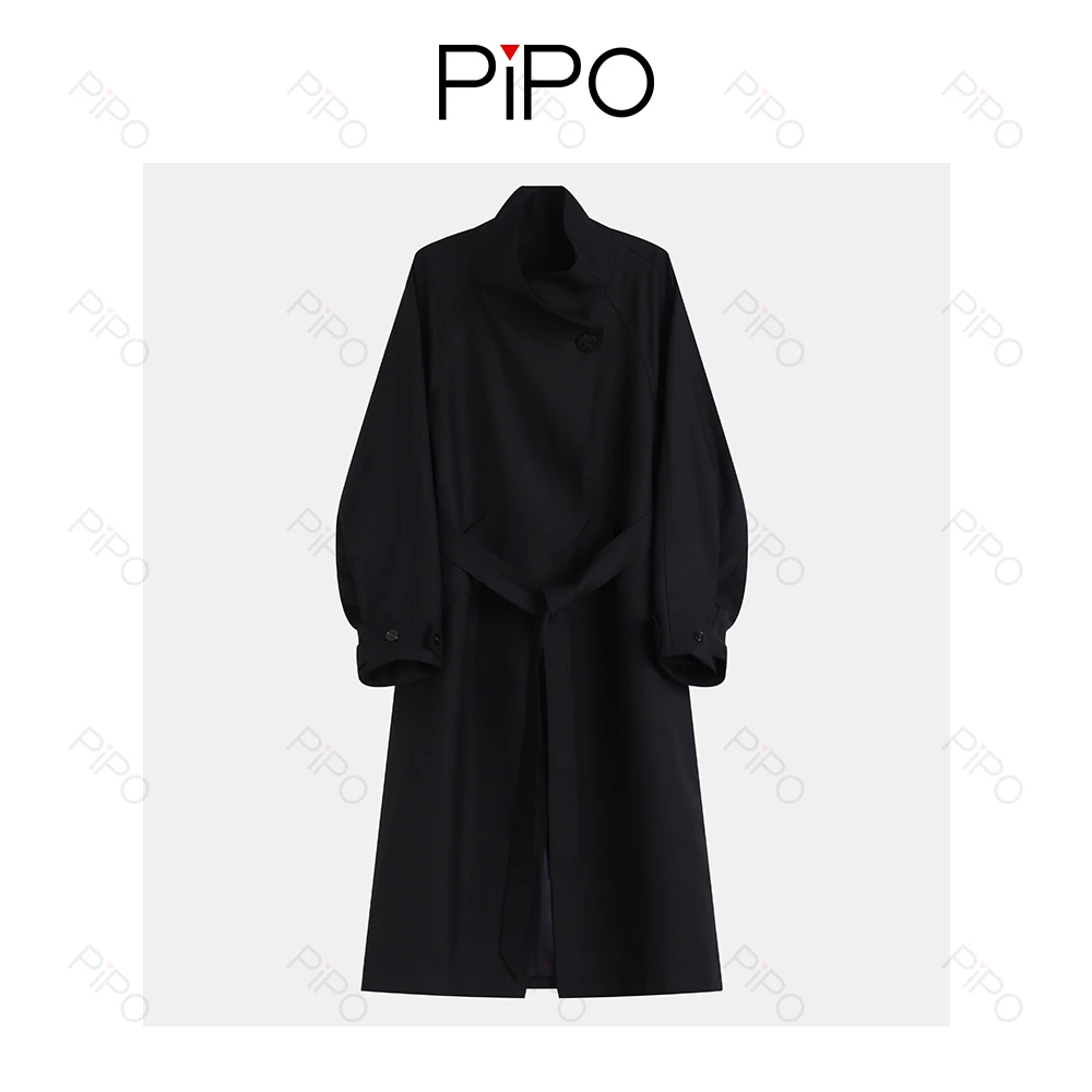 PIPO女时尚风衣气质常规款宽松型秋季百搭系带纯色DD53F206