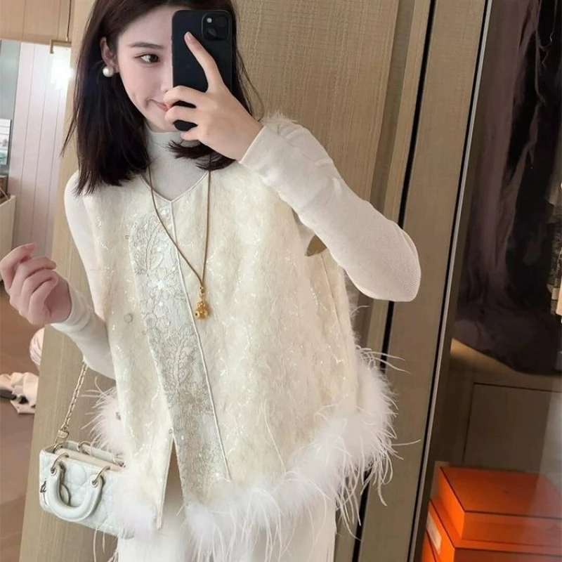 香风新款鸵鸟中式背心国风外套女2025提花上衣拼接气质外穿马甲