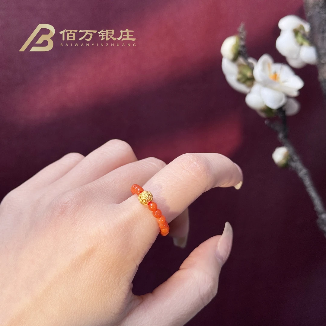 【佰万银庄】南红宠粉戒指气质简约轻奢素款福利2025新款