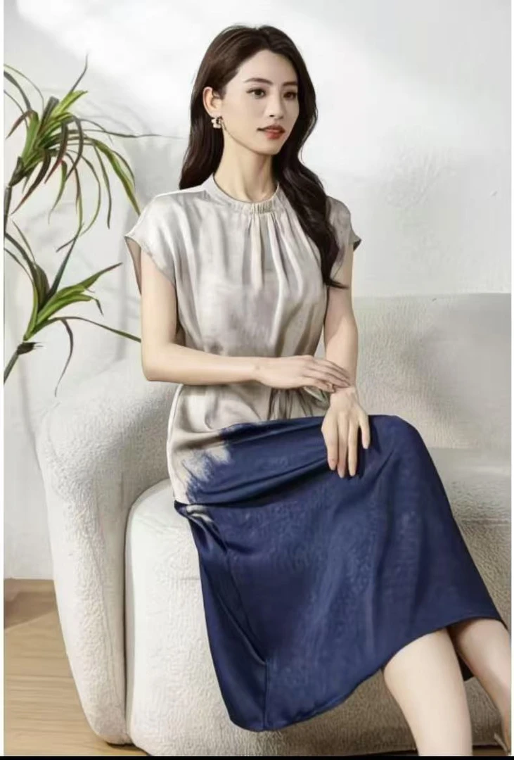 【SX奥黛】撞色系带高级气质优雅收腰休闲显瘦高级女装连衣裙6371