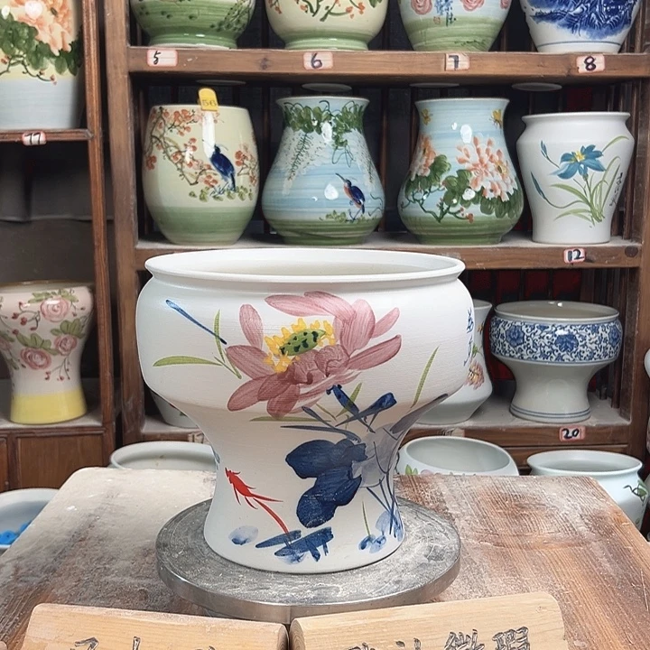 陶瓷口22青花荷花新款新款陶瓷陶瓷